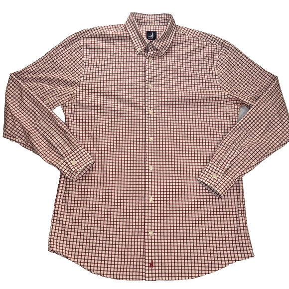 Johnnie O Maroon Plaid Long Sleeve Button Down Shirt Mens Medium/preppy/beachy - Picture 1 of 7
